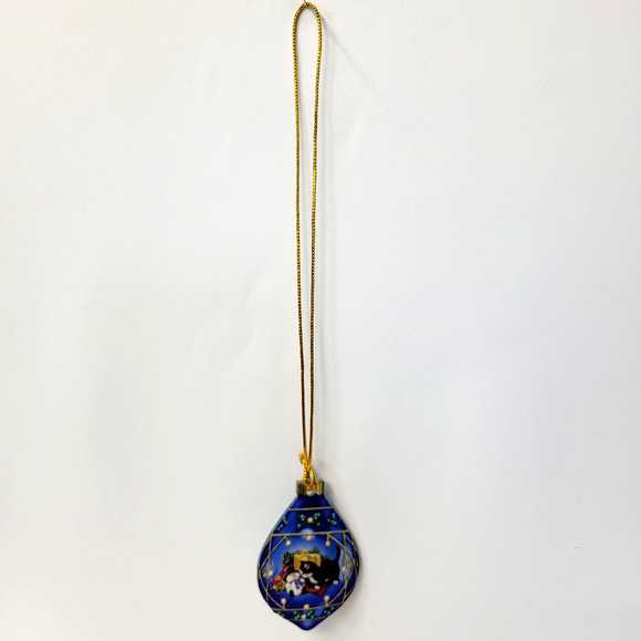 Blue Christmas Ornament Teardrop Cat Snowman Holiday Tree Hanging Decor Cute New - Picture 2 of 9